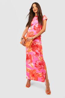 Платье макси с цветочным рукавом Boohoo, розовый