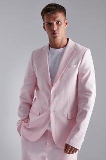 Высокий однобортный узкий льняной костюмный пиджак Boohoo, розовый