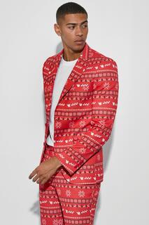 Куртка облегающего кроя с рождественским принтом Boohoo, красный