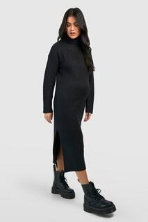 Трикотажное платье мидаси с вырезным вырезом для беременной Boohoo, черный
