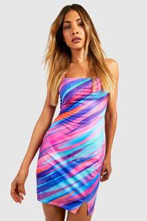 Мини-платье с абстрактными ремешками Boohoo, разноцветный