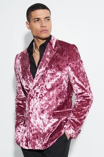 Узкий бархатный двубортный пиджак Boohoo, розовый