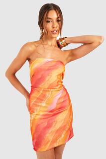 Мини-платье-бандо с абстрактной сеткой Boohoo, оранжевый