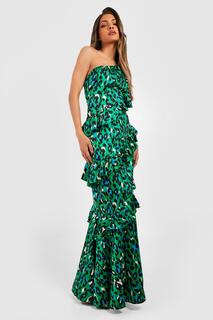 Платье макси на одно плечо с леопардовым принтом Boohoo, зеленый