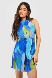 Платье с абстрактной плиссой Boohoo, синий