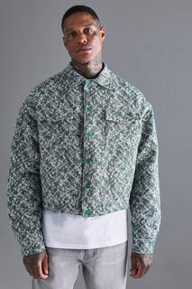 Куртка с текстурным жаккардовым воротником Boohoo, зеленый