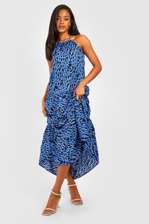 Леопардовое платье макси с халтером Boohoo, синий