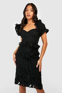 Платье миди с кружевным рукавом petite премиум премиум Boohoo, черный