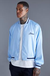 Куртка-сувенир из атласа homme boxy Boohoo, синий