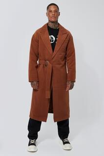 Длинное пальто из шерсти с латунной пряжкой Boohoo, ржавый