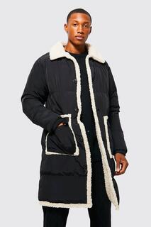 Пуховое пальто с отделкой borg Boohoo, черный