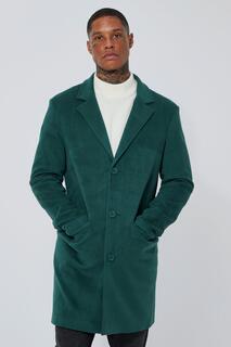Одноброртное пальто с шерстью и бархатным шнуром Boohoo, зеленый