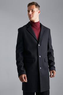 Высокое однобортное шерстяное пальто Boohoo, черный