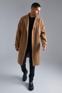 Высокое двубортное шерстяное пальто Boohoo, кэмел