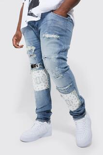 узкие джинсы-бандана с разрывными и ремонтными комплектами Boohoo, синий