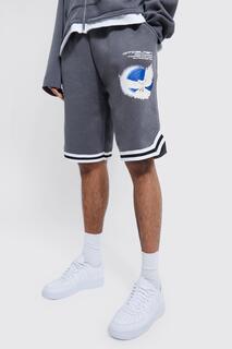 Высокие длинные баскетбольные шорты с графикой Boohoo, угольный
