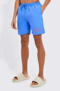 Высокие плавательные шорты средней длины с вышивкой Boohoo, фиолетовый