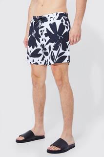 Высокие короткие шорты для плавания с цветочным цветом Boohoo, черный