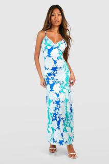 Платье-комбинация с цветочными ремешками Boohoo, синий