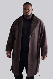 Пальто из шерсти с воротником борга Boohoo, шоколадный