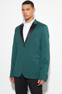 Высокий узкий смокинг однобортный костюмный пиджак Boohoo, зеленый