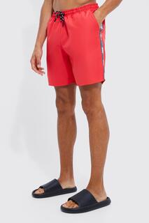Высокие мужские шорты для плавания средней длиной Boohoo, красный