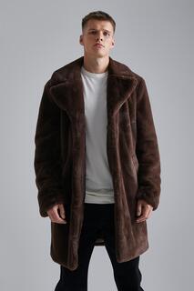 Высокое пальто из искусственного меха Boohoo, шоколадный