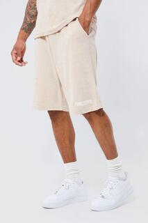 Высокие шорты из полотенца с вышивкой свободного кроя Boohoo, бежевый