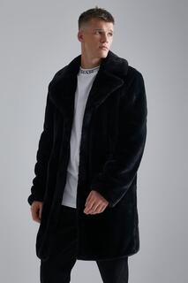 Высокое пальто из искусственного меха Boohoo, черный