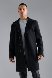 Пальто из шерсти с высоким воротным вырезом Boohoo, черный
