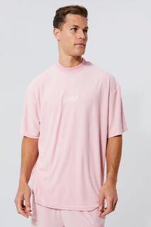 Высокая футболка из вафельного полотенца оверсайз Boohoo, розовый