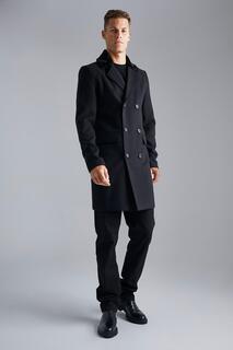 Высокое двубортное пальто из искусственного меха Boohoo, черный