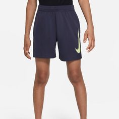 Шорты Nike Multi Older Kids&apos; Dri-FIT Graphic Training, темно-синий/лимонный