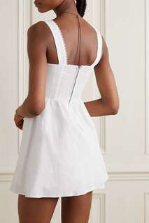 REFORMATION платье мини Sheri из льняной парусины с фестонами и кружевной отделкой, белый