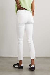 MOTHER + NET SUSTAIN Узкие укороченные джинсы с бахромой The Dazzler со средней посадкой, белый