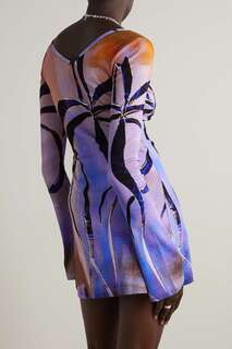 LOUISA BALLOU Платье мини из эластичного хлопка в рубчик с принтом, фиолетовый