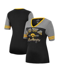 Женская черная, серо-бежевая футболка с v-образным вырезом Iowa Hawkeyes There You Are Colosseum