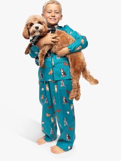 Детский пижамный комплект с принтом кокосовой собаки Minijammies, темно-бирюзовый Cyberjammies