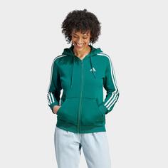 Женская флисовая худи с тремя полосками и молнией во всю длину adidas Essentials, зеленый