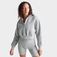 Женский укороченный укороченный свитшот с молнией до половины длины из флиса Nike Sportswear Phoenix, серый