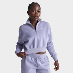 Женский укороченный укороченный свитшот с молнией до половины длины из флиса Nike Sportswear Phoenix, фиолетовый