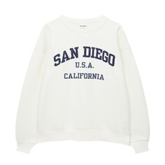 Свитшот Pull&amp;Bear Varsity-style With An Embroidered Slogan, белый