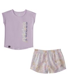 Тканая футболка и шорты с принтом для маленьких девочек, комплект из 2 предметов adidas