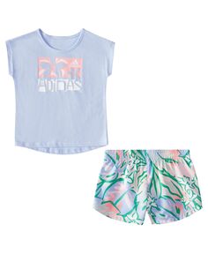 Тканая футболка и шорты с принтом для маленьких девочек, комплект из 2 предметов adidas