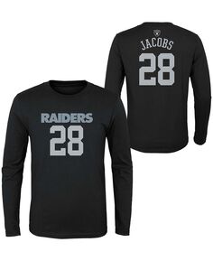Черная футболка Big Boys Josh Jacobs Las Vegas Raiders Mainliner с именем и номером игрока с длинными рукавами Outerstuff