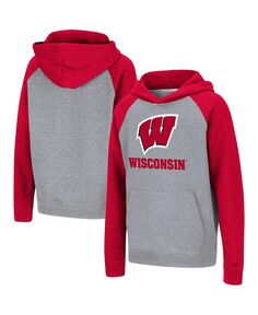 Пуловер реглан с капюшоном и логотипом Big Boys серо-красного цвета с логотипом Wisconsin Badgers Colosseum
