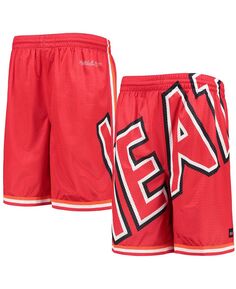 Классические шорты Big Boys Red Miami Heat из твердой древесины в сетку с большим лицом Mitchell &amp; Ness