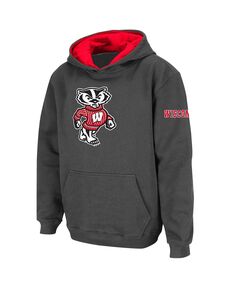 Темно-серый пуловер с капюшоном и большим логотипом Big Boys Wisconsin Badgers Stadium Athletic