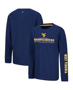 Темно-синяя футболка с длинными рукавами Big Boys West Virginia Mountaineers Two-Hit Colosseum