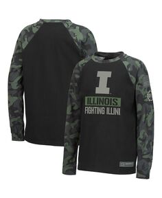 Черная футболка с камуфляжным принтом Big Boys Illinois Fighting Illini OHT в стиле милитари с надписью реглан и длинными рукавами Colosseum